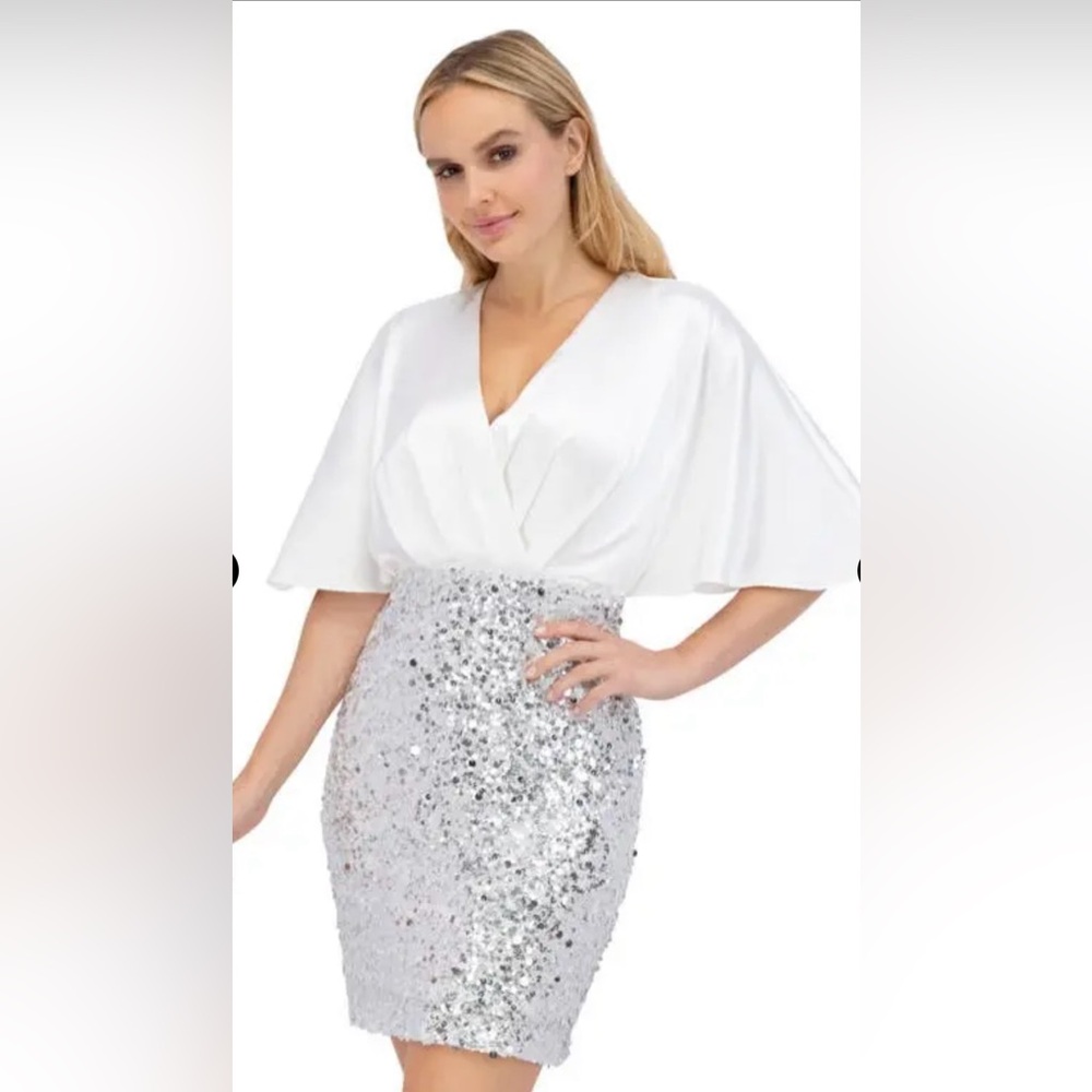 ELIZA J Paillettes Sequin Embellished Cocktail Dress - lys Size 4 MSRP $218 - Picture 3 of 11